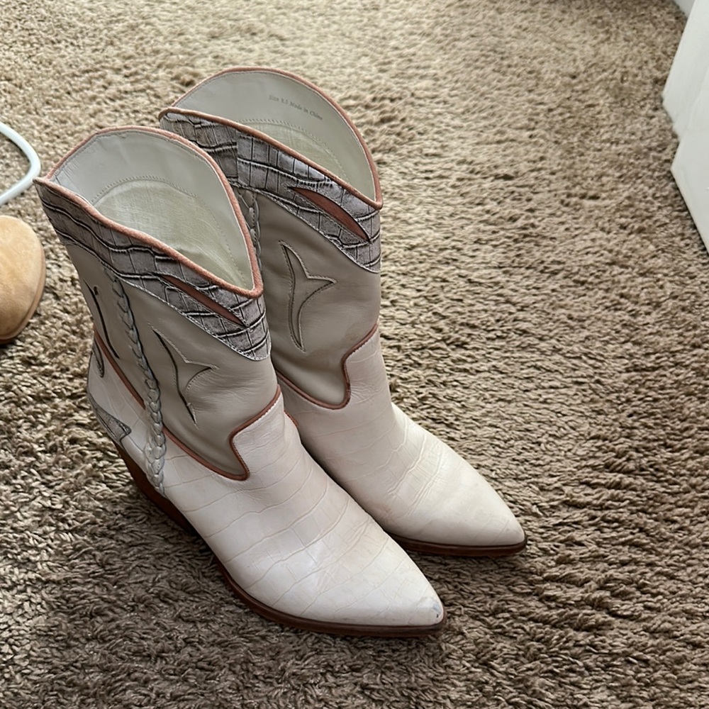 Women's White and Tan Dolce Vita Boots
